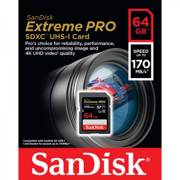 SANDISK EXTREME PRO SDXC 64 GB 170/90 MB/s V30 UHS-I U3